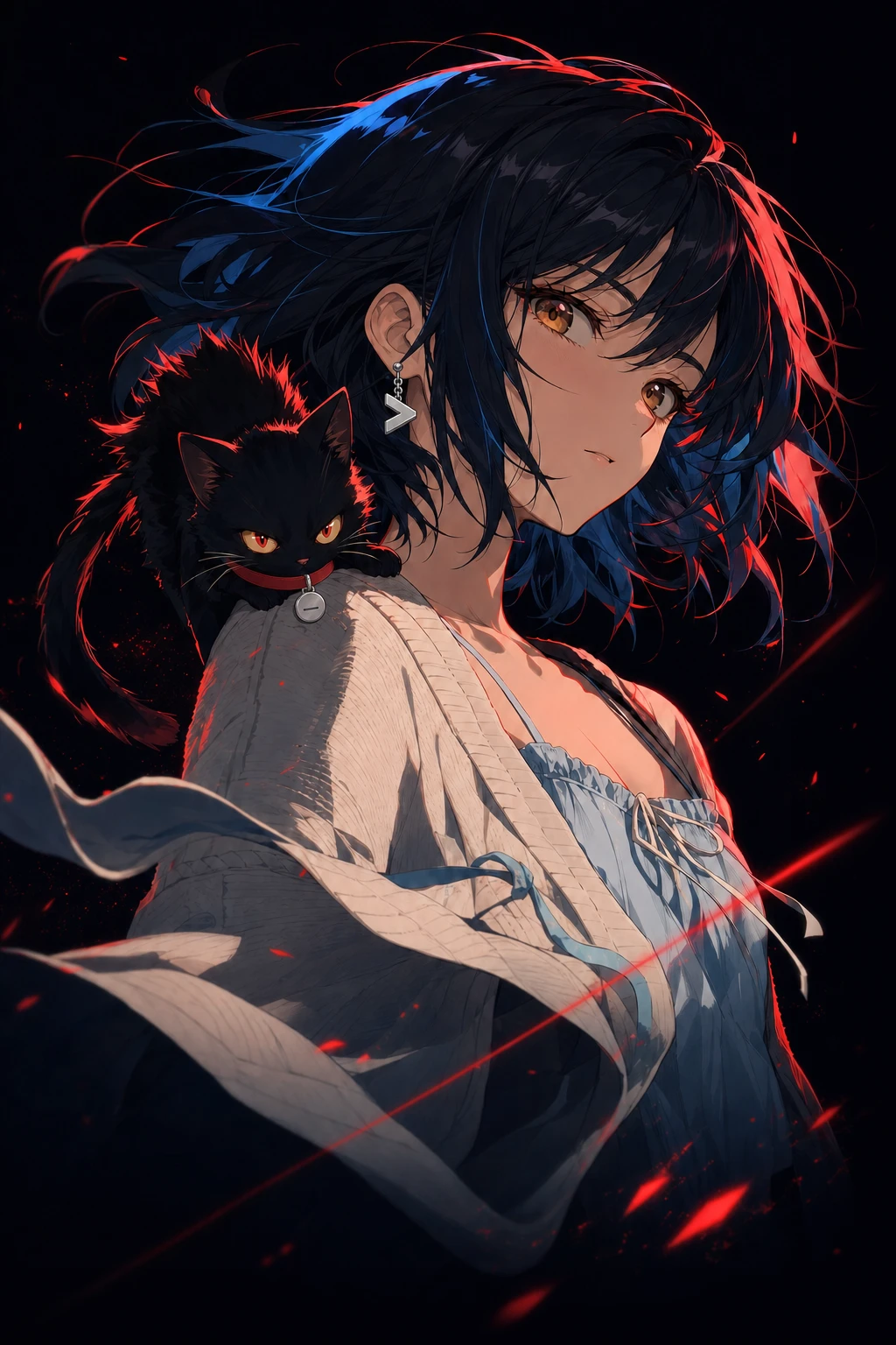 Cindy, a girl with a black cat on her shoulder